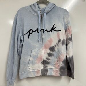 0355 Victoria’s Secret PINK Tie-Dye Zip Up Hoodie Logo Cozy grunge Loungewear